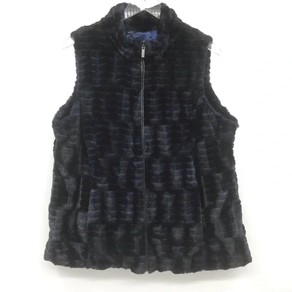 dennis basso Jackets Coats Dennis Basso Blue Black Faux Fur